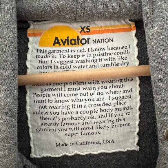 Aviator Nation Bolt Hoodie Zip Cotton Fleece Gray Casual Beach Coastal USA XS - Picture 14 of 15